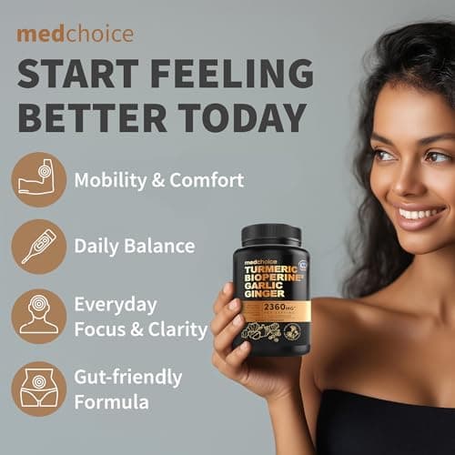 4-in-1 Turmeric Joint Support Supplements with Garlic and BioPerine - 2360 mg High Potency Herbal Blend for Mobility, Everyday Flexibility, Digestive Comfort, and Active Aging Support (120ct)
