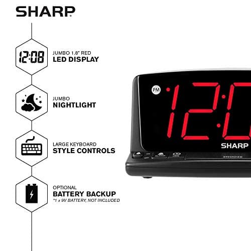 Sharp LED Digital Alarm Clock – Simple Operation - Easy to See Large Numbers, Built in Night Light, Loud Beep Alarm with Snooze, Bright Big Red Digit Display
