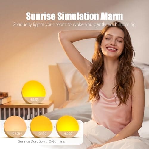 Alarm Clock Sound Machine Sleeping, Sunrise Digital Alarm Clocks Bedrooms, Loud Bluetooth Speaker Alarms Clock 23 White Noise Dual Alarms Snooze 12/24H Night Lights Timer USB Charging Dimmer, White