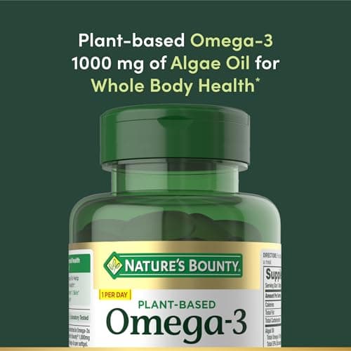 Nature's Bounty Omega 3, Plant-Based Omega 3 Fatty Acid Supplement, 520mg, Supports Whole Body Health Including Heart, Skin, Joint, 30 Vegetarian Softgels, Fish Oil Alternative