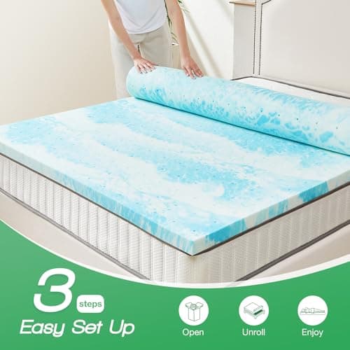Sweetcrispy Mattress Topper Queen, 2 Inch Thick Memory Foam Gel Infused Cooling Toppers Pad for Queen Size Bed, Sleeper Sofa, RV, Camper, CertiPUR US Certified, Ventilated and Breathable, Blue