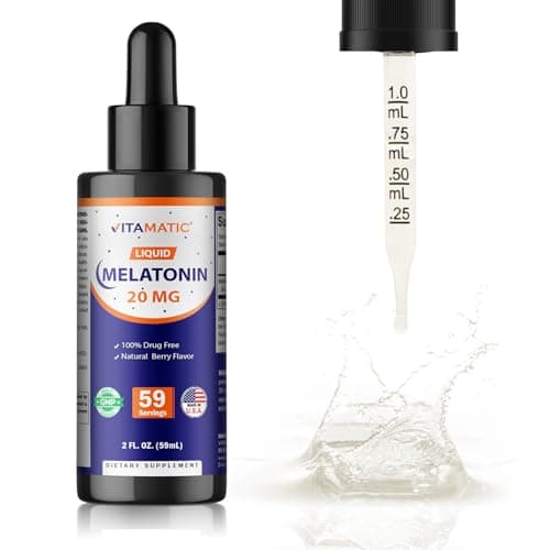 Vitamatic 2-Pack Melatonin 20mg Liquid Drops - 2 fl oz (59 ml) Each - Natural Berry Flavor - Non-GMO, Vegetarian Supplement for Adults