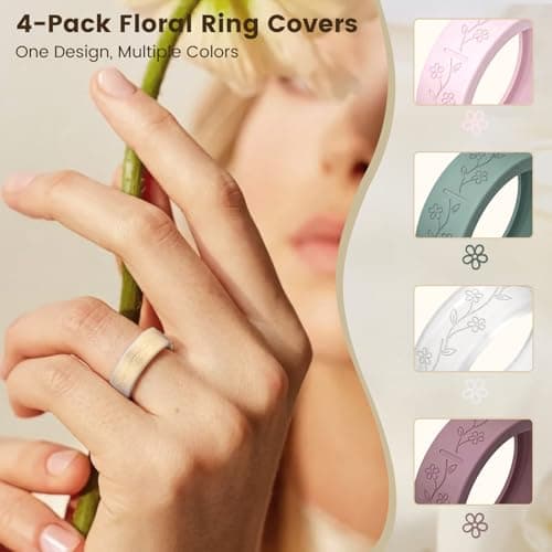 4 Pack Flower Ring Cover for RingConn Gen 2, Fancy Floral Engraved Anti-Scratch Silicone Smart Ring Protector Accessories for RingConn Gen 2 Air Women Girls (Daisy - Set 1, S (7/8/9/10/11))