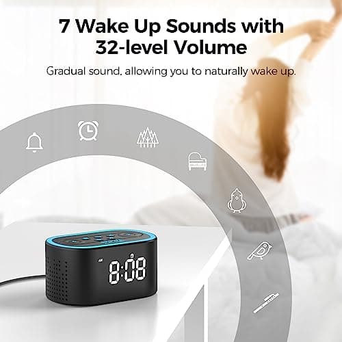 Reacher Digital Alarm Clock & White Noise Sound Machine, 21 Soothing Sounds, 7 Wake Up Sounds, 8 Night Lights, 32-Level Volume, 9 Sleep Timer, Memory Function for Kid, Adult, Bedroom, Nightstand