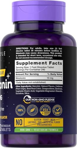 Carlyle Melatonin 10mg Fast Dissolve Tablets | 240 Count | Berry Flavor | 100% Drug Free | Vegetarian, Non-GMO, Gluten Free Supplement