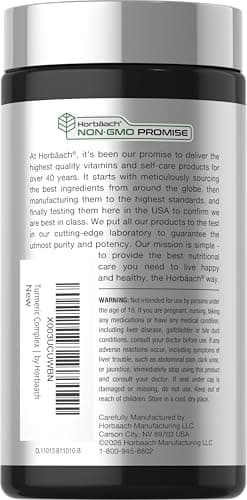Horbäach Turmeric Curcumin Supplement | 180 Capsules | with Black Pepper & Tart Cherry | Non-GMO & Gluten Free