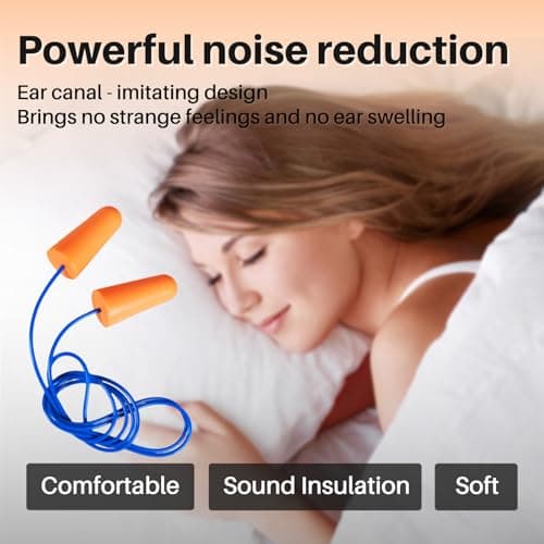 GOL-SIV NRR 33dB-Foam Ear Plugs with Cord,Individually Packed,100 Pairs/Box,for Work & Construction Site,Orange