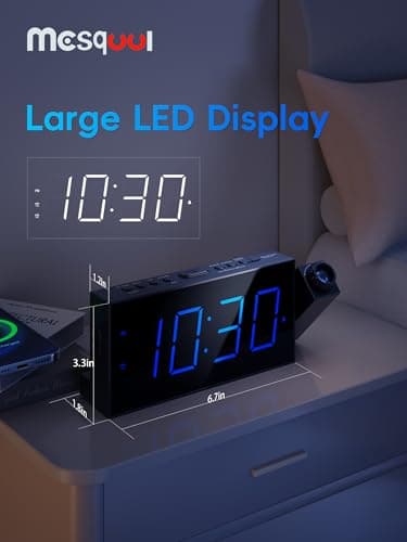Digital Projection Alarm Clocks for Bedrooms - Large LED Display, 180° Rotatable Projector, 5-Level Dimmer,USB Charger,Battery Backup,Loud Dual Alarms for Kids Elderly,Heavy Sleepers,Snooze,12/24H,DST