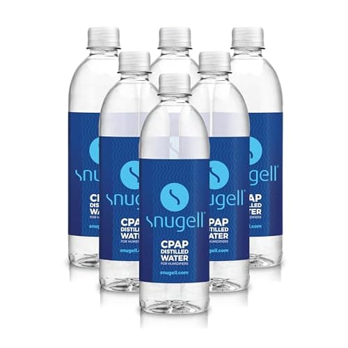 Snugell Travel Size Bottled Distilled Water for CPAP Machines, (6-Pack, 20oz Each) – Up to 12-Day Supply – Multi-Use, Travel-Friendly, Clean, Made in USA