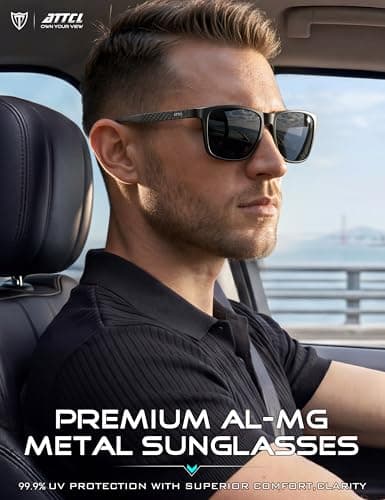ATTCL Polarized Sunglasses Men for Driving: UV400 Protection Lightweight AL-MG Metal Rectangular Sun glasses Fishing Golf Hiking Travel 8587 black-gray