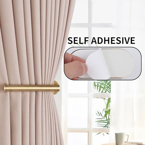 Groleca 2 Pack Adhesive Curtain Holdbacks Curtain Tie Backs Curtain Holdbacks No Drill Curtain Pull Backs Adhesive Curtain Hooks Curtain Holders for Drapes (2, Gold)