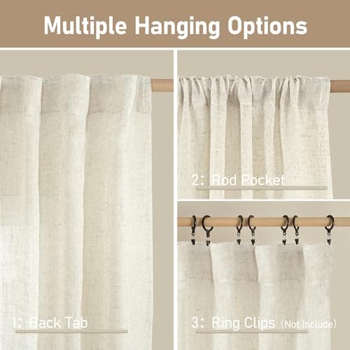 LAMIT Natural Ivory Semi Sheer Linen Curtains 84 inch Long, Cream White Light Filtering Living Room Panels Back Tab and Rod Pocket Neutral Drapes for Bedroom/Farmhouse, 2 Panels, 52 x 84 Inch