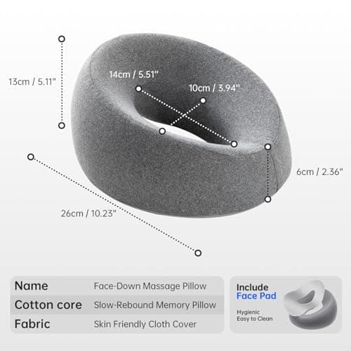 xiaomubiao Face Down Pillows for Massage Table, Massage Headrest for Bed, Face Pillow for Stomach Sleeping, BBL Pillow After Surgery Post Eye Surgery & Vitrectomy Recovery, Removable Cover Grey