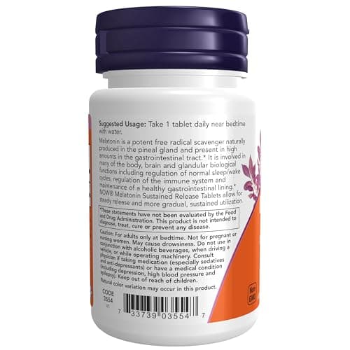 NOW Foods Supplements, Melatonin 5 mg, Sustained Release, Formulated for a 4-Hour Release Period, 120 Tablets