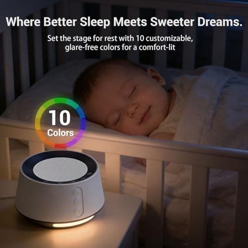 BGOVERSS White Noise Sound Machine with 20 Soothing Sounds, 10 Colors Night Light Sleep Machines Home Office Travel, 5 Timers and Memory Feature Sound Machine for Nursery Baby Kids Adults (White)