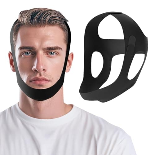 OHELEEP Anti Snore Chin Strap for CPAP Users, Snore Stopper Adjustable, Chin Strap for Sleeping Comfortable Stop Snoring Solution, Anti Snoring Devices Breathable and Reusable, Black, M