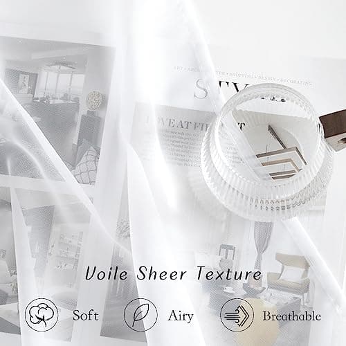 NICETOWN White Sheer Curtains 84 inches Long - Home Decoration Grommet Airy & Lightweight Elegant Window Treatments with Light Filtering for Bedroom/Living Room (2 Panels, W54 x L84)