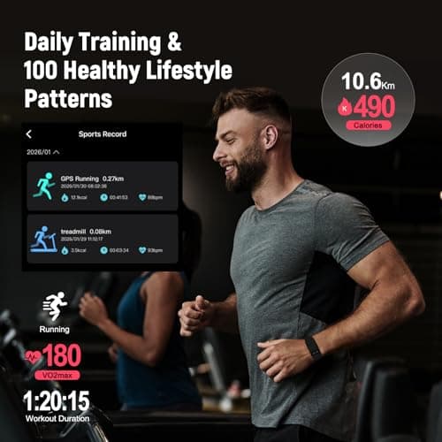 AMZAIZO Fitness Trackers Smart Wristband with Hidden Screen(Wrist-Raise Screen Activation) Activity & Sleep Tracker with Heart Rate/HRV/Blood Oxygen, Vibration Alerts, Free APP Black (Universal Size)