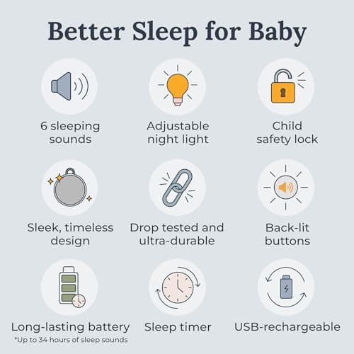 Yogasleep Hushh 2 Portable Sound Machine for Baby & Kids, New Reinforced Clip, Backlit Buttons, Night Light, 6 Soothing Natural Sounds, Easy to Use Timer, Volume Control, Toddler Lock, Noise Canceling