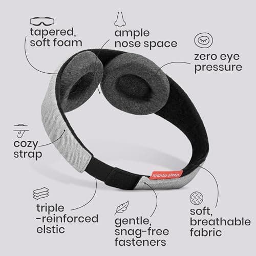 Manta Original Sleep Mask - Maximum Blackout Sleep Mask for Deep Sleep, Adjustable with Detachable Eye Cups, Zero Eye Pressure for Back & Belly Sleepers, Ideal for Travel, Shift Work & Daytime Sleep
