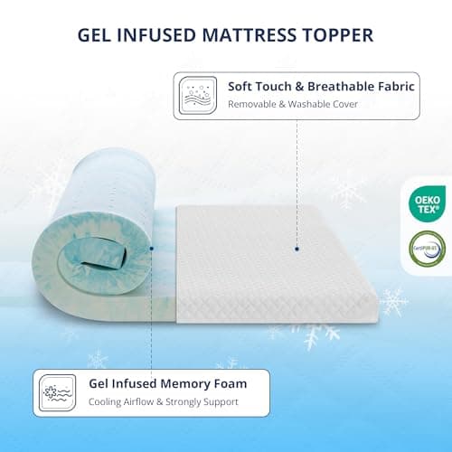 3 Inch Gel Memory Foam Mattress Topper Queen Size, Cooling Bed Topper for Pressure Relief with Removable Breathable Soft Cover, CertiPUR-US Certified
