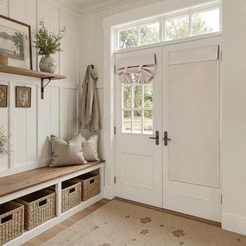 HOMEIDEAS 100% Linen Blackout French Door Curtains, Modern Farmhouse Privacy Door Window Curtains, 26 X 68 Inch Room Darkening Blinds, Shades for Bedroom Decor, 1 Panel, Natural