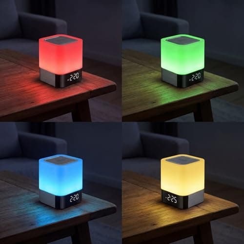 Gallstep Night Lights Bluetooth Speaker, Alarm Clock Bluetooth Speakers Touch Sensor Bedside Lamp Dimmable Multi-Color Changing Bedside Lamp, MP3 Player, Wireless with Lights