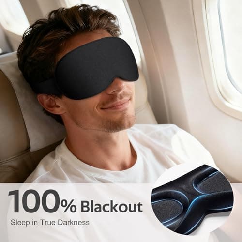 Vynix Sleep Mask for Men Women - 100% Blackout Eye Masks for Sleep - 3D Soft Sleeping Mask for Side Sleepers - Zero Pressure Lash Extensions Eye Cover Shade for Airplane Travel Essentials, Black