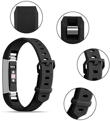 Tobfit Pack 2 Sport Bands Compatible with Fitbit Alta Bands/Alta HR/Ace, Soft TPU Replacement Wristbands with Metal Secure Buckle for Women Men (Black/Black, Large)