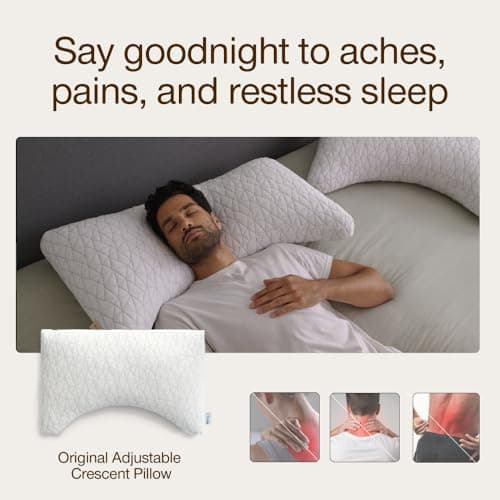 Coop Home Goods Original Crescent Adjustable Pillow, Queen Bed Pillows for Shoulder, Neck & Head Support, Crescent Foam Pillows - Medium Firm for Back & Side Sleeper, CertiPUR-US/GREENGUARD Gold