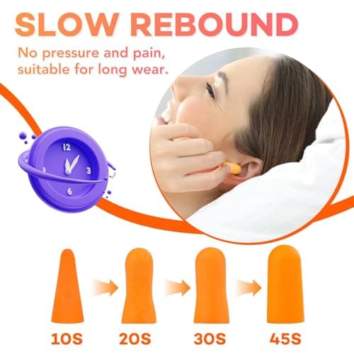 VOISEN 60 Pairs Foam Ear Plugs, Ear Plugs for Sleeping Noise Cancelling, 32dB NRR, 37dB SNR Earplugs for Sleeping, Snoring, Studying, Loud Events, Traveling & Concerts, A Storage Box, Orange
