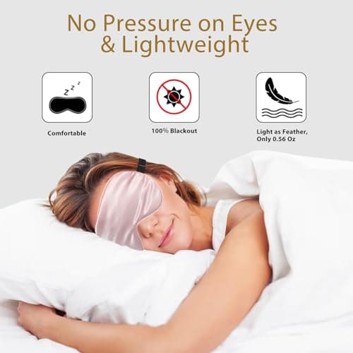 JroyJoy 4 Pack Silk Sleep Mask - 100% Blackout, Zero Eye Pressure, Blindfold with Adjustable Strap, Super Soft Travel Eye Covers (Black, Pink, Blue, Purple)