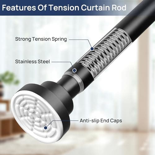 ENJOYBASICS 2 Pack Adjustable Spring Tension Curtain Rods 32 to 66 Inches, Stainless Steel Matte Black Shower Rod No Drilling for Window, Bathroom, Closet, Room Divider, 7/8" Diameter