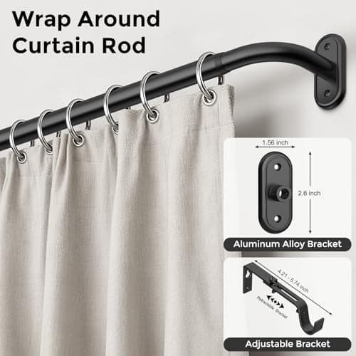 Wolistsa Curtain Rods 36-120 Inch, Black Wrap Around Blackout Curtain Rods for Windows, 1 Inch Adjustable Long Heavy Duty Room Darkening Window Treatment Rod for Bedroom, Living Room, Sliding Door