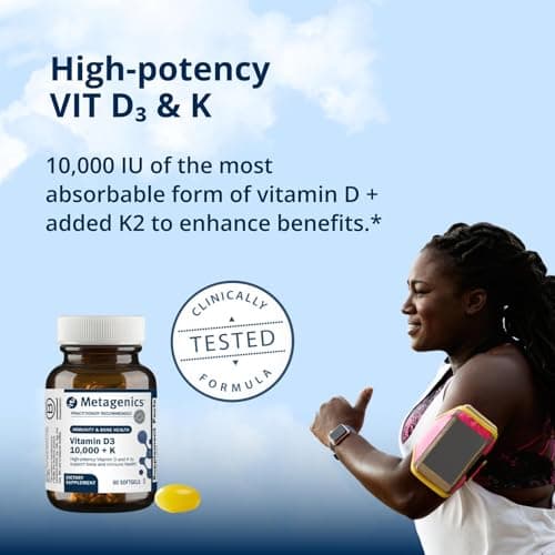 Metagenics Vitamin D3 and Vitamin K2 10,000 IU with MK-7- Vitamin D3 with K2 for Immune Support, Bone & Heart Health-Non-GMO, Gluten-Free-60 Softgels
