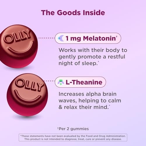 OLLY Kids Sleep Gummy, Occasional Sleep Support,* 0.5mg Melatonin, L-Theanine, Raspberry Flavored, 50 or 25 Day Supply - 50 Count