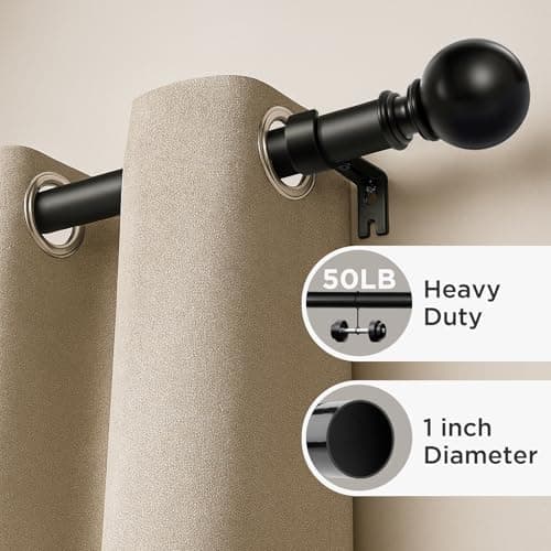 Joydeco Black Curtain Rods for Windows 32 to 120 inches, 1 inch Diameter Heavy Duty Adjustable Curtain Rods for Bedroom, Sliding Glass Doors, Patio