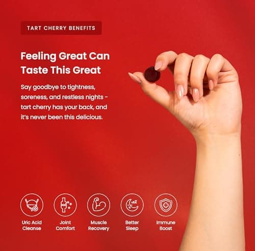 Tart Cherry Gummies with Celery Seed – Potent 10:1 Tart Cherry Extract for Uric Acid Support, Joint Health, Muscle Recovery & Sleep – Vegan Gummies – 120 Count – Third Party Lab Tested, Vegan, Non-GMO