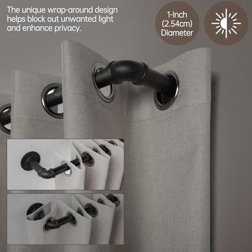 Zeerobee Curtain Rods for Windows 66 to 120, 1 Inch Industrial Wrap Around Black Curtain Rod, Indoor/Outdoor Room Divider Adjustable Drapery Pole, 66"-120"