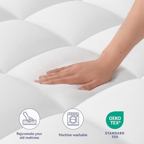ELEMUSE Queen Mattress Topper for Back Pain, Extra Thick Mattress Pad Cover, Plush Soft Pillowtop with Elastic Deep Pocket, Overfilled Down Alternative Filling