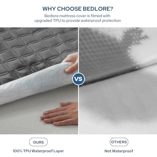 BEDLORE Waterproof Mattress Protector, Noiseless Queen Size Mattress Pad with Deep Pocket Fitted Up to 6"-18", Soft Breathable Dirt-Proof Bed Mattress Cover Washable Bedroom, Hotel (Gray)