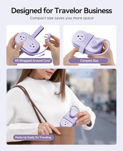 ORICO 4FT Purple Cruise Approved Travel Power Strip with 4 AC Outlets, 2 USB-A Ports, and 1 USB-C Port, 45° Flat Plug Extension Cord with Non Surge Protector for Travel/Home/Dorm/Office-AP3