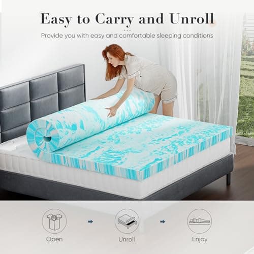 DUMOS Mattress Toppers Memory Foam King Size, 3 Inch Thick Bed Topper Pad Cooling Gel Infused Soft Comfy Padding Breathable for Sleeper Sofa Couch RV Camper, CertiPUR-US Certified, Blue