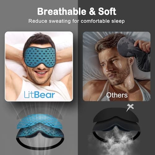 LitBear Breathable Sleep Mask, 3D Eye Mask Sleep for Side Sleepers Women Men, Light Blocking Sleeping Mask with Adjustable Strap, Soft Lightweight Eye Cover for Travel, Night Work, Nap, Office - Blue