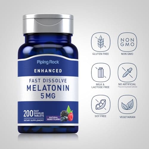 Piping Rock Melatonin 5mg | 200 Fast Dissolve Tablets | Berry Flavor | Adult Supplement | Vegetarian, Non-GMO, Gluten Free Formula