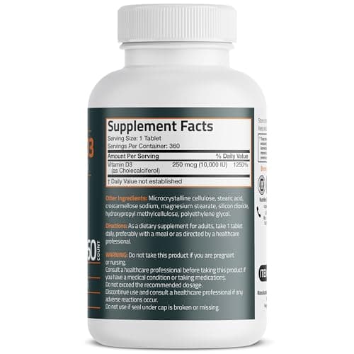 Bronson Vitamin D3 10,000iu (250mcg) Healthy Muscle Function and Immune Support, Non-GMO, 360 Tablets