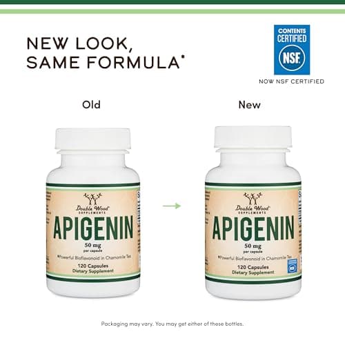 Apigenin Supplement - 50mg per Capsule, 120 Count (Powerful Bioflavonoid Found in Chamomile Tea for Relaxation, Sleep, and Mood) Senolytic Flavonols for Aging (Gluten Free) by Double Wood