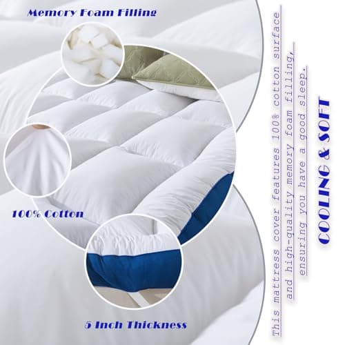 WhatsBedding 5 Inch Queen Mattress Topper for Back Pain Relief, Filled with Breathable & Soft Memory Foam Pillow Top,4 Elastic Straps