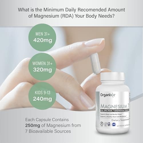 Organixx Magnesium Glycinate Supplement for Support Sleep, Muscle & Heart Health, 7 Type Magnesium Complex with Vitamin B6, Manganese Citrate, Gluten Free, Vegan, Non GMO, High Absorption, 60 Capsules
