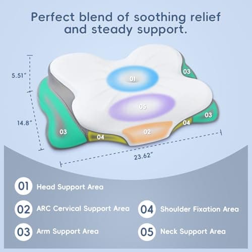 Fyova Cervical Neck Pillow, Ergonomic Memory Foam Pillows for Neck Pain Relief with Breathable Pillowcase, Adjustable Contour Neck Support Pillow for Side Back Stomach Sleepers, Odorless